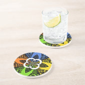 Iridescent blauw groen geel hart zandsteen onderzetter (Zijkant)