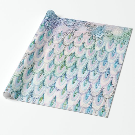 Iridescent blauwgroen Glitter Mermaid Fish Scales Cadeaupapier (Uitgerold)