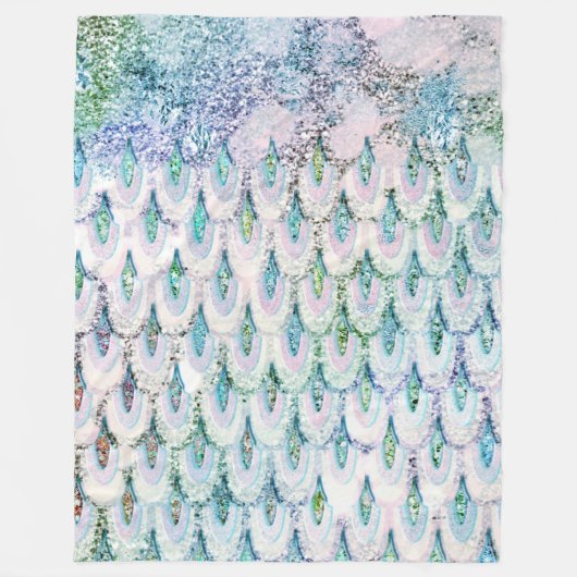Iridescent blauwgroen Glitter Mermaid Fish Scales Fleece Deken (Voorkant)