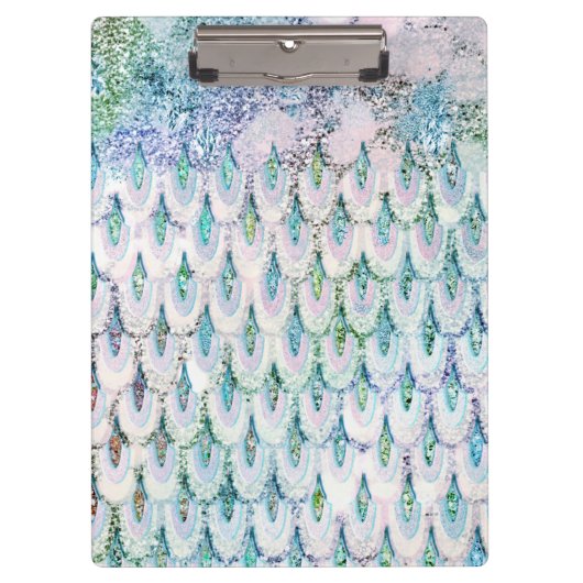 Iridescent blauwgroen Glitter Mermaid Fish Scales Klembord (Voorkant)