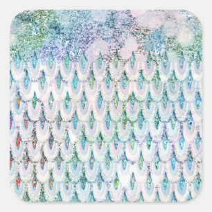 Iridescent blauwgroen Glitter Mermaid Fish Scales Vierkante Sticker