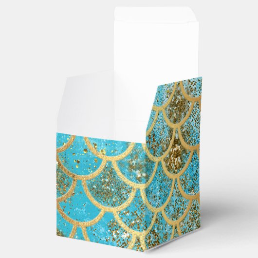 Iridescent Blauwgroen Gold Glitter Mermaid Fish Sc Bedankdoosjes (Geopend)