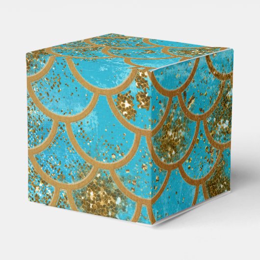 Iridescent Blauwgroen Gold Glitter Mermaid Fish Sc Bedankdoosjes (Achterkant)