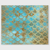 Iridescent Blauwgroen Gold Glitter Mermaid Fish Sc Cadeaupapier (Vlak)