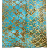 Iridescent Blauwgroen Gold Glitter Mermaid Fish Sc Douchegordijn (Voorkant)