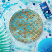 Iridescent Blauwgroen Gold Glitter Mermaid Fish Sc Papieren Bordje (Feest)