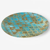 Iridescent Blauwgroen Gold Glitter Mermaid Fish Sc Papieren Bordje (Gekanteld)