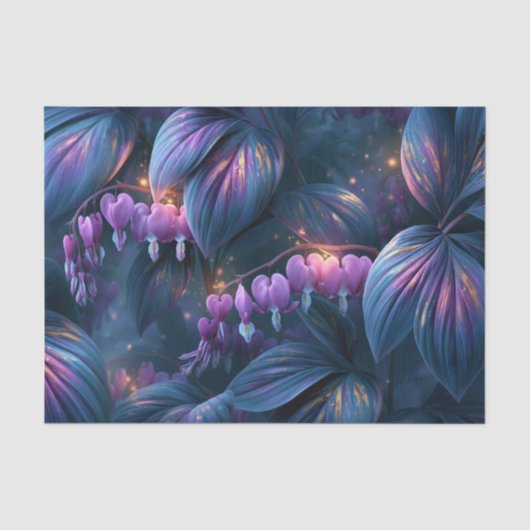 Iridescent Bloedend Hart Botanische Decoupage Tissuepapier (Voorkant)