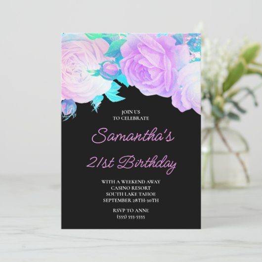 Iridescent Bloemen Roze en Zwart 21ste Verjaardag Kaart (Staand voorkant)