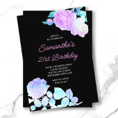 Iridescent Bloemen Zwart en Roze 21ste Verjaardag Kaart