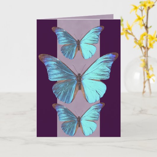 Iridescent Blue Butterfly Kaart (Gele Bloem)