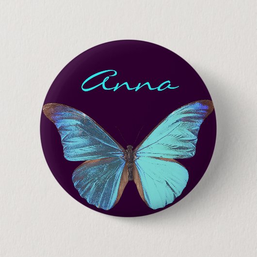 Iridescent Blue Butterfly Ronde Button 5,7 Cm (Voorkant)
