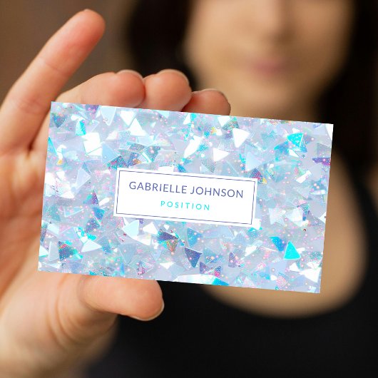 Iridescent Blue Confetti Glitter Modern Visitekaartje