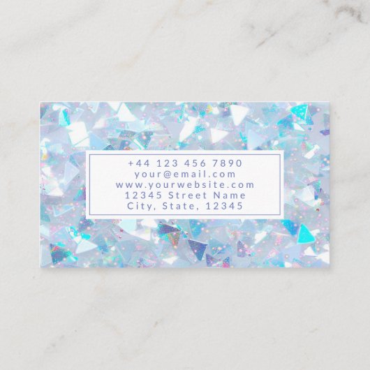 Iridescent Blue Confetti Glitter Modern Visitekaartje (Achterkant)