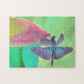 Iridescent Blue Dragonfly op roze waterlily Legpuzzel (Horizontaal)