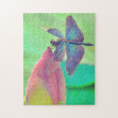 Iridescent Blue Dragonfly op roze waterlily Legpuzzel (Verticaal)