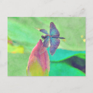Iridescent Blue Dragonfly op waterlily Briefkaart
