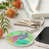 Iridescent Blue Dragonfly op waterlily Sleutelhanger (Voorkant Rechts)