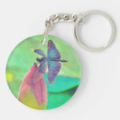 Iridescent Blue Dragonfly op waterlily Sleutelhanger (Achterkant)