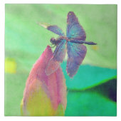 Iridescent Blue Dragonfly op waterlily Tegeltje (Voorkant)