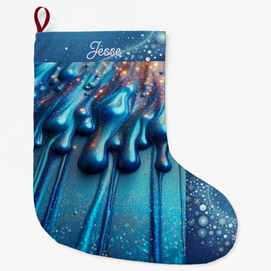 Iridescent Blue Dripping Kleur Gepersonaliseerd Grote Kerstsok (Voorkant)