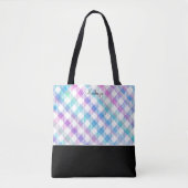 Iridescent Blue Gingham Pattern met Monogram Tote Bag (Voorkant)