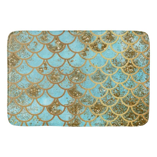Iridescent Blue Glitter Mermaid Fish Scales Badmat (Voorkant)
