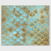 Iridescent Blue Glitter Mermaid Fish Scales Cadeaupapier (Vlak)