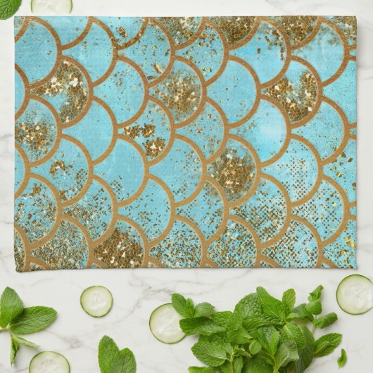 Iridescent Blue Glitter Mermaid Fish Scales Theedoek (Gevouwen)