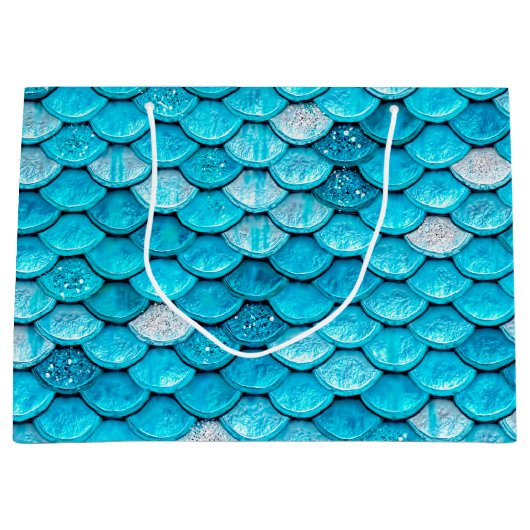 Iridescent Blue Glitter Shiny Mermaid Fish Scales Large Cadeautasje (Voorkant)