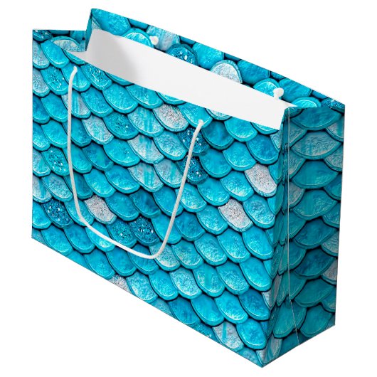 Iridescent Blue Glitter Shiny Mermaid Fish Scales Large Cadeautasje (Voorkant Gekanteld)