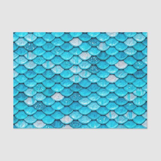 Iridescent Blue Glitter Shiny Mermaid Fish Scales Tissuepapier (Voorkant)