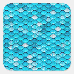 Iridescent Blue Glitter Shiny Mermaid Fish Scales Vierkante Sticker