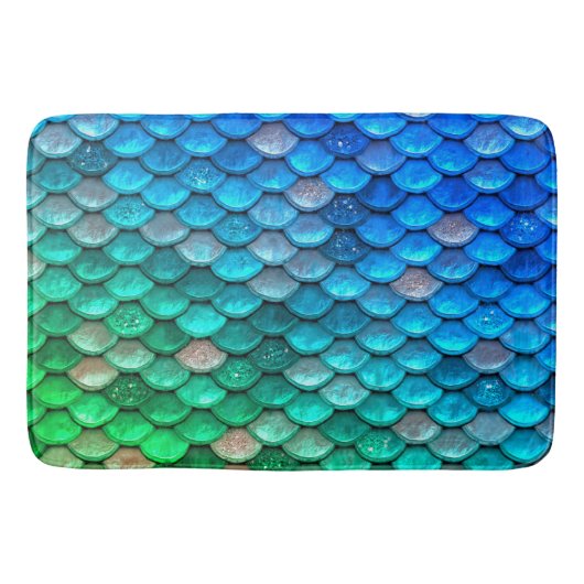 Iridescent Blue Green Glitter Mermaid Fish Scales Badmat (Voorkant)