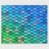 Iridescent Blue Green Glitter Mermaid Fish Scales Cadeaupapier (Vlak)