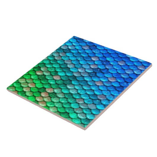 Iridescent Blue Green Glitter Mermaid Fish Scales Tegeltje (Zijkant)
