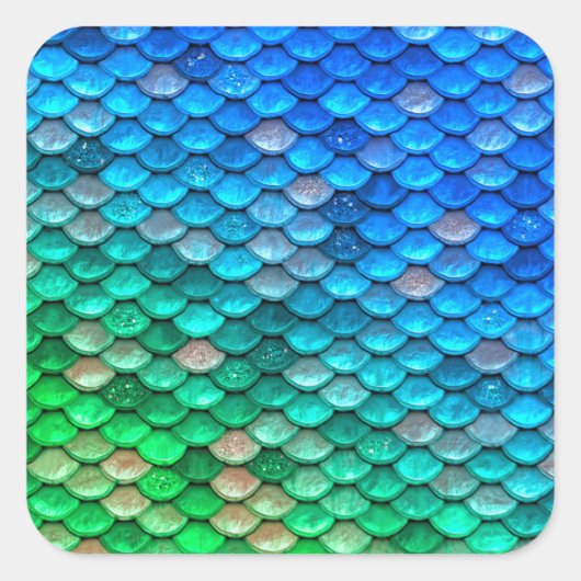 Iridescent Blue Green Glitter Mermaid Fish Scales Vierkante Sticker (Voorkant)