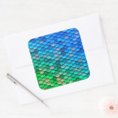 Iridescent Blue Green Glitter Mermaid Fish Scales Vierkante Sticker (Envelop)