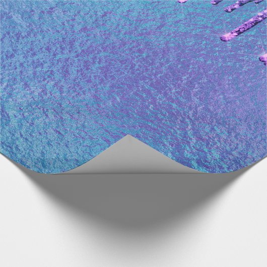 Iridescent Blue Paarse Glitter Druppelt  Cadeaupapier (Hoek)