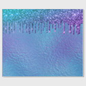 Iridescent Blue Paarse Glitter Druppelt  Cadeaupapier (Vlak)