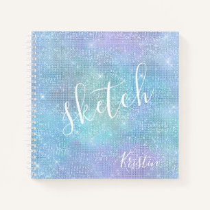 Iridescent Blue Paarse Glitter Name Sketchbook Notitieboek