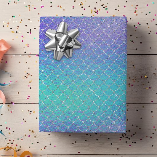 Iridescent Blue Paarse Zeemeermin Scales Cadeaupapier