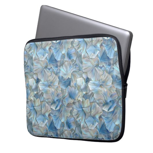Iridescent Blue Pearl Petal Pattern Laptop Sleeve (Voorkant Links)