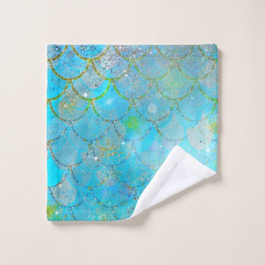 Iridescent Blue Shimmer Mermaid Scales Bad Handdoek (Wasdoekje)