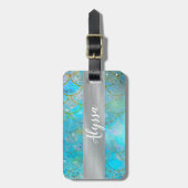  Iridescent Blue Shimmer Mermaid Scales Bagagelabel (Voorkant verticaal)