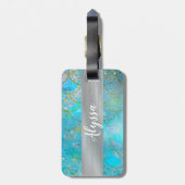  Iridescent Blue Shimmer Mermaid Scales Bagagelabel (Achterkant verticaal)