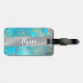  Iridescent Blue Shimmer Mermaid Scales Bagagelabel (Achterkant horizontaal)