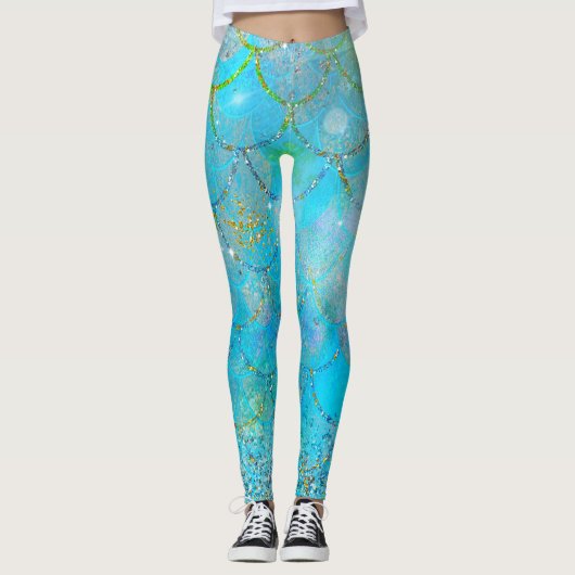  Iridescent Blue Shimmer Mermaid Scales Leggings (Voorkant)