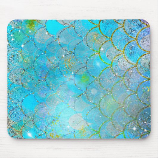Iridescent Blue Shimmer Mermaid Scales Muismat (Voorkant)