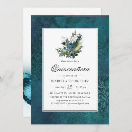 Iridescent Blue  Wild Woodland Quinceañera Kaart
